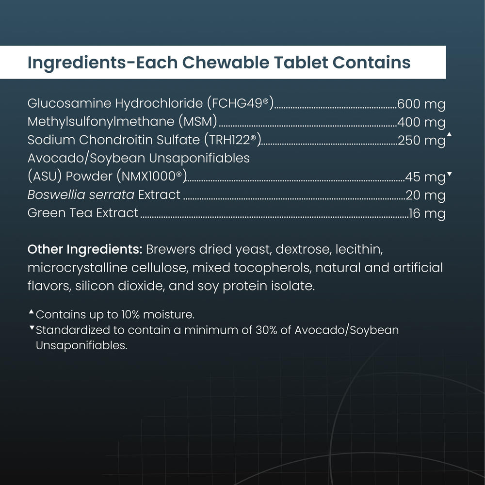 Ingrédients clés: glucosamine, ASU et chondroïtine