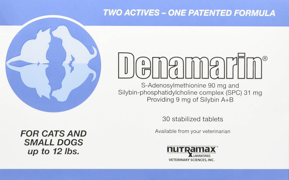 Nutramax Denamarin: tablettes enrobées dans la bouteille, soutien hépatique pour chiens et chats.