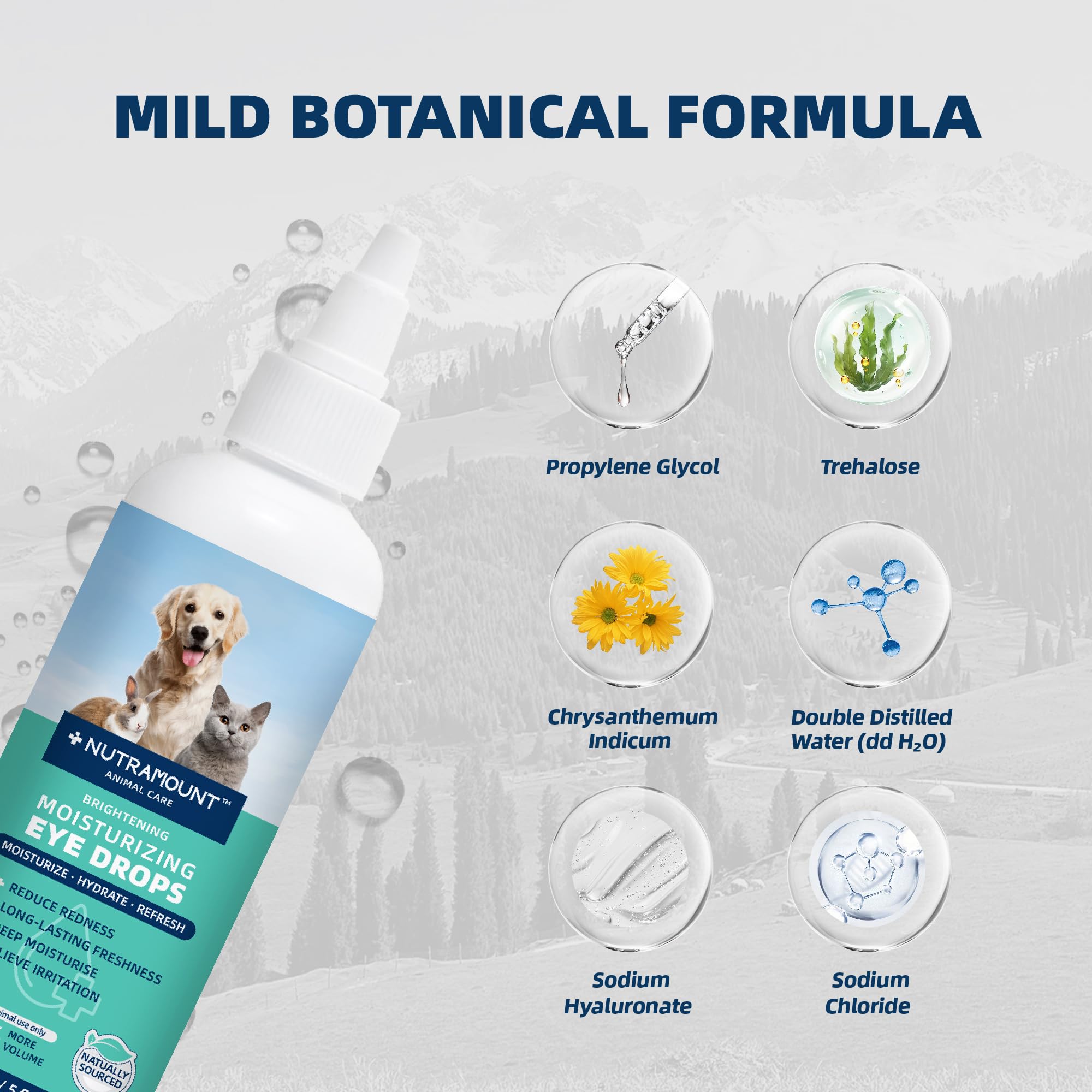 Gouttes Nutramount pour bétail-ferme; hydratation oculaire pour animaux d'élevage.