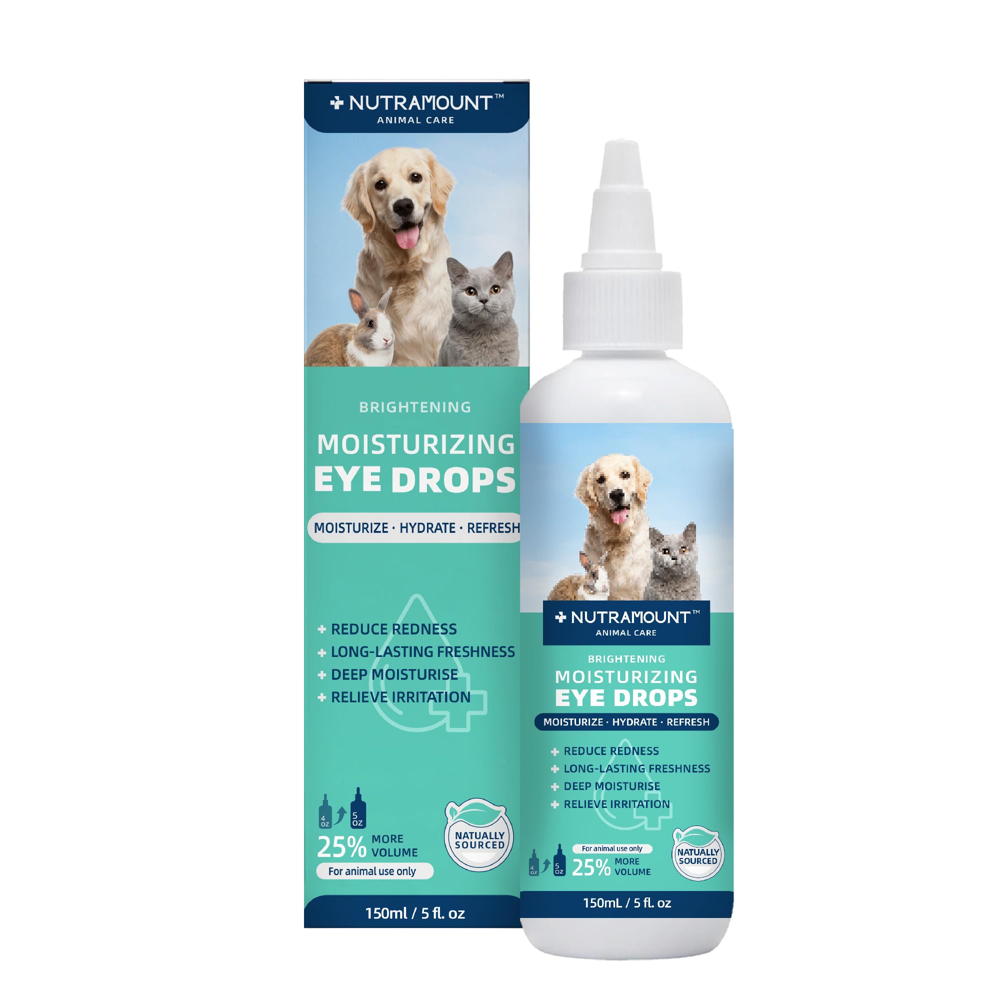 Gouttes oculaires Nutramount pour chiens; hydratent et apaisent les yeux.