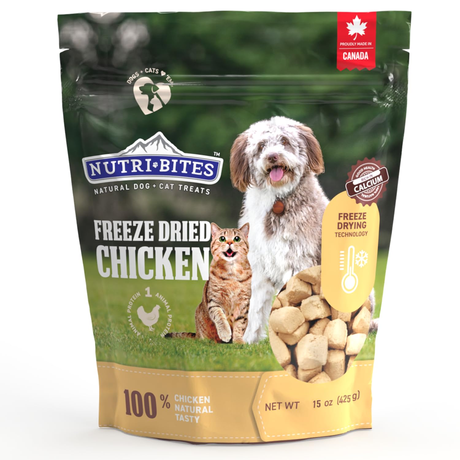 Nutri Bites foie de poulet lyophilisé, friandise attrayante pour chiens et chats.