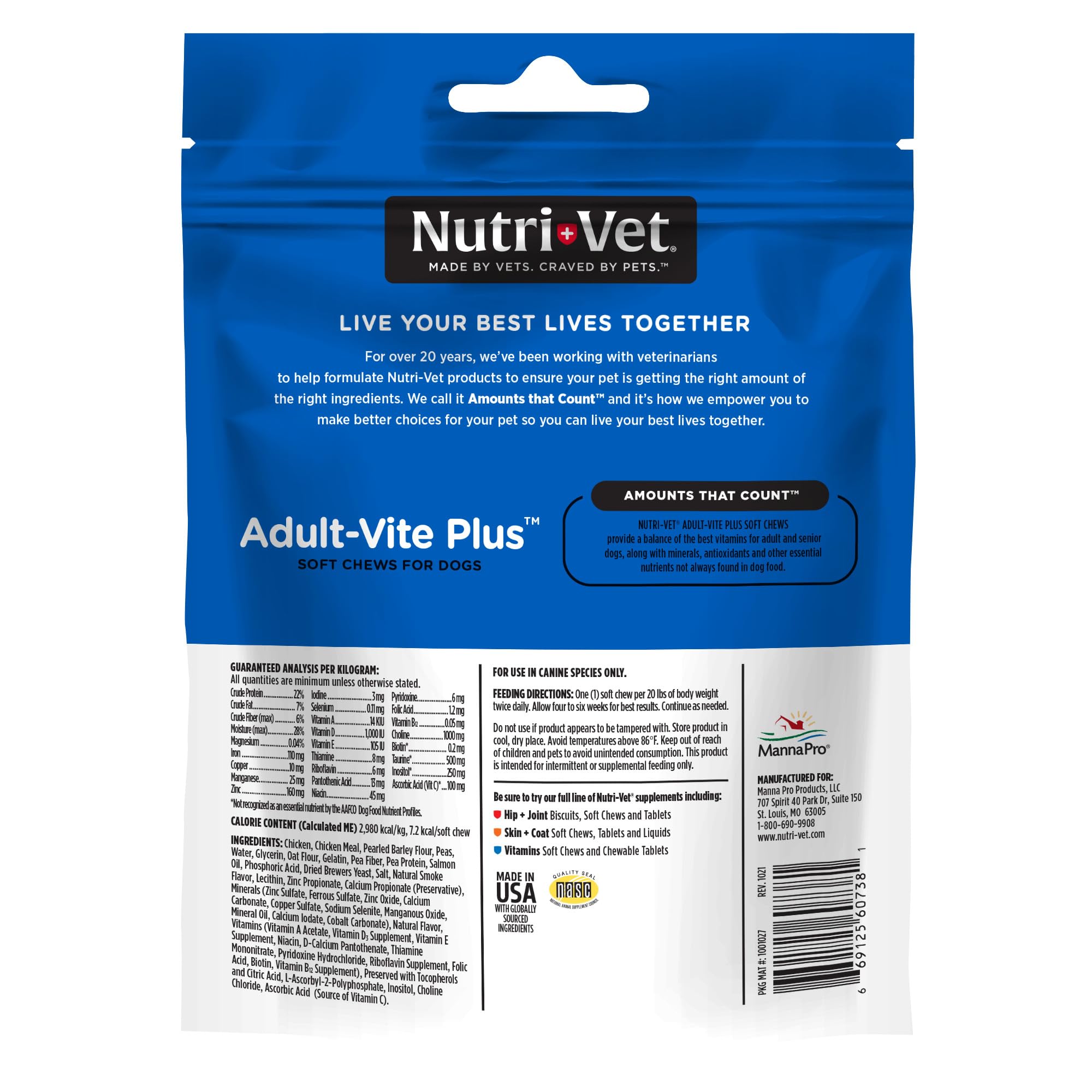 Nutri-Vet Adult-Vite Plus: système immunitaire soutenu par les antioxydants.