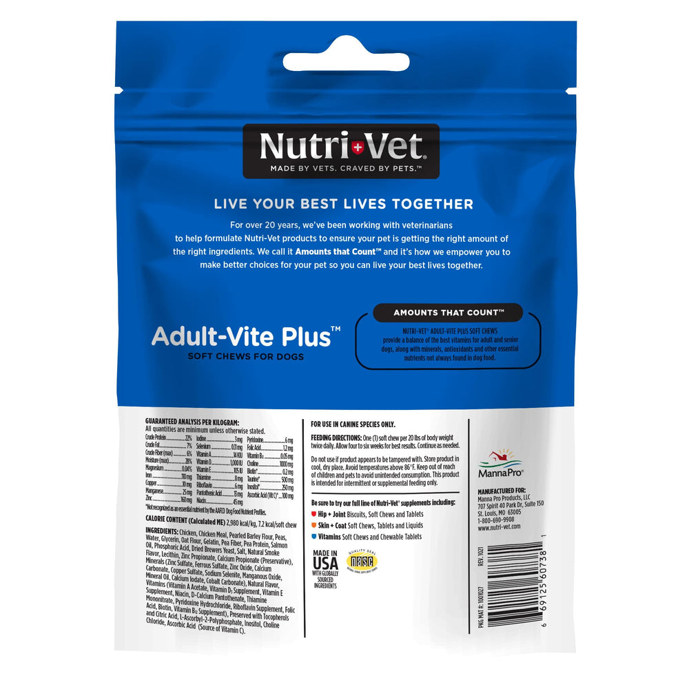 Nutri-Vet Adult-Vite Plus: système immunitaire soutenu par les antioxydants.