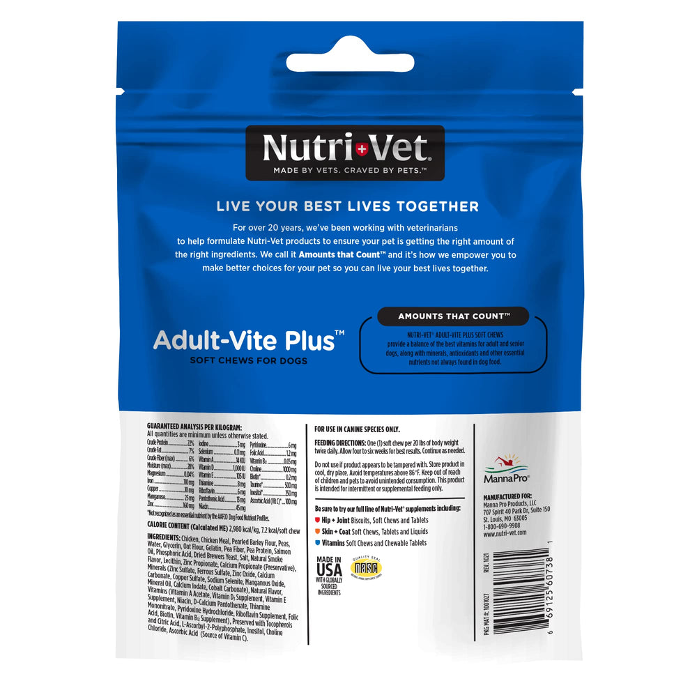 Nutri-Vet Adult-Vite Plus: emballage 70 bouchées prêt à l’emploi.