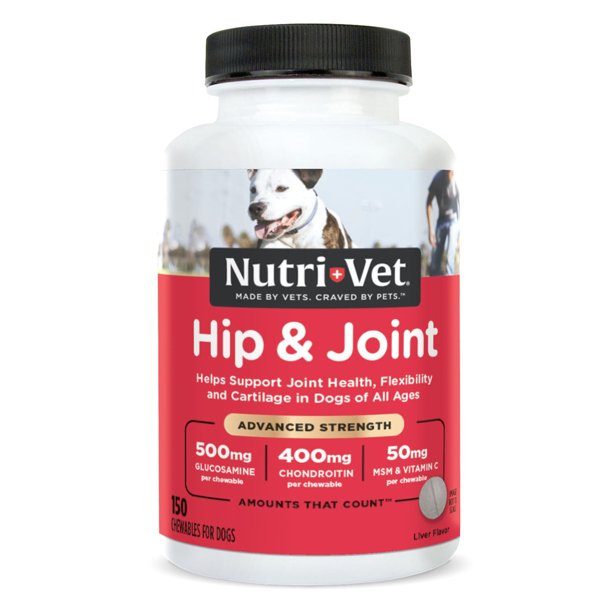 Nutri-Vet Advanced Strength comprimé chien au goût foie, soutien potentiel des articulations.
