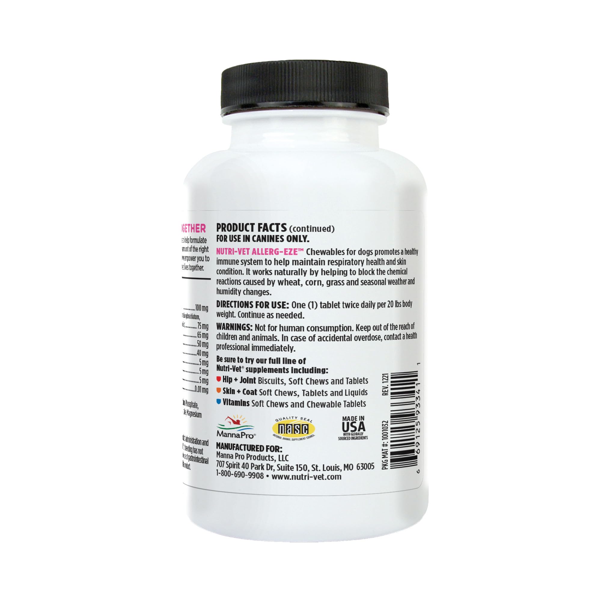 Nutri-Vet Allerg-Eze, support potentiel lors des saisons allergènes, douceur en croquant.