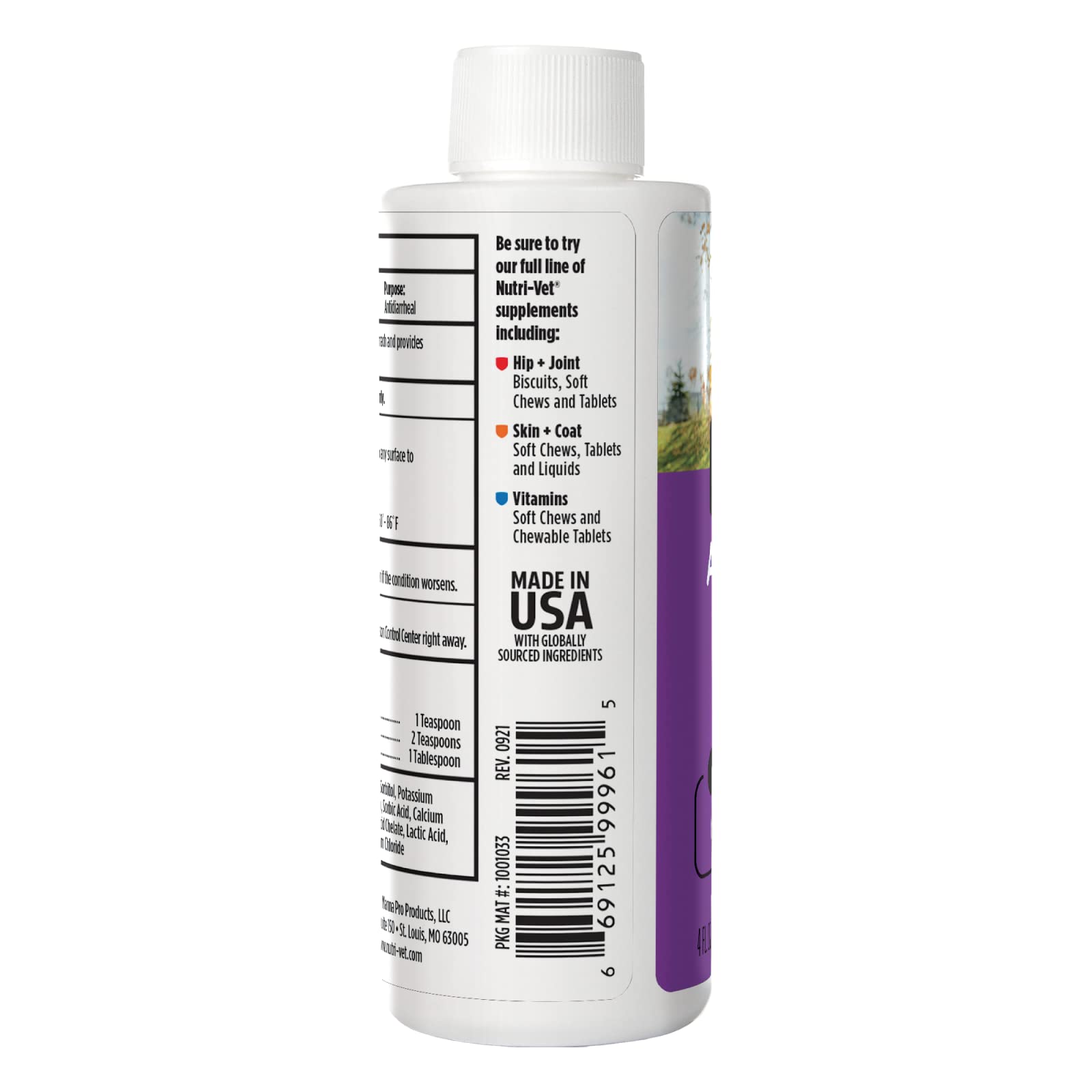 Emballage compact du Nutri-Vet Anti-Diarrhée Liquide.