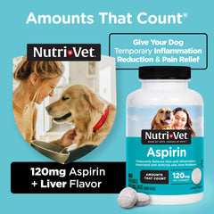 Nutri-Vet Aspirine pour chiens – tablettes goût foie, usage quotidien simple.