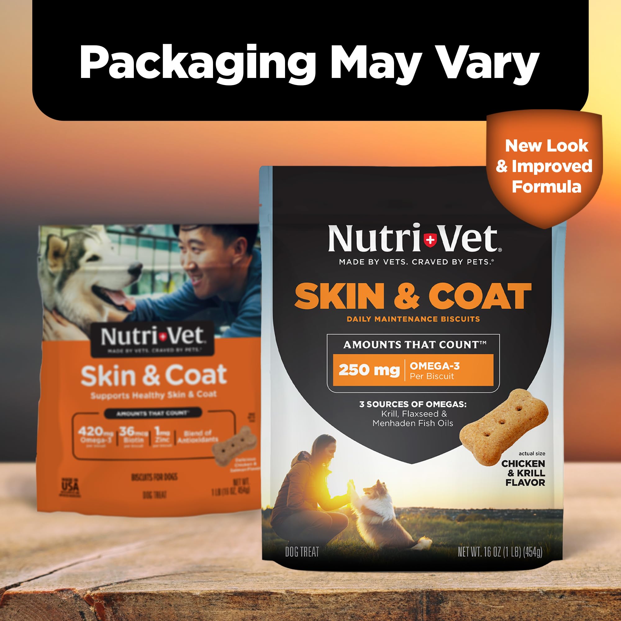 Biscuits croquants Nutri-Vet saveur poulet et krill pour chien.
