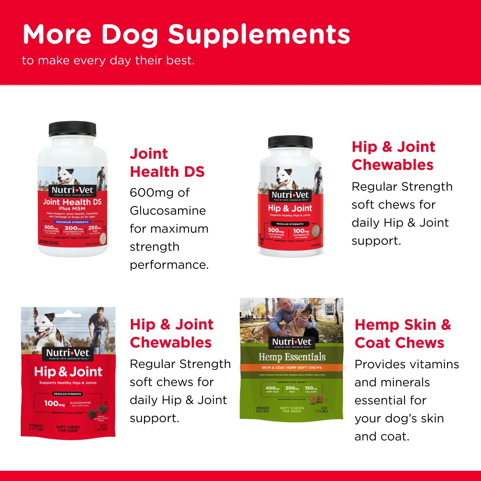 Fabriqué aux États‑Unis avec ingrédients premium Nutri-Vet pour chien.