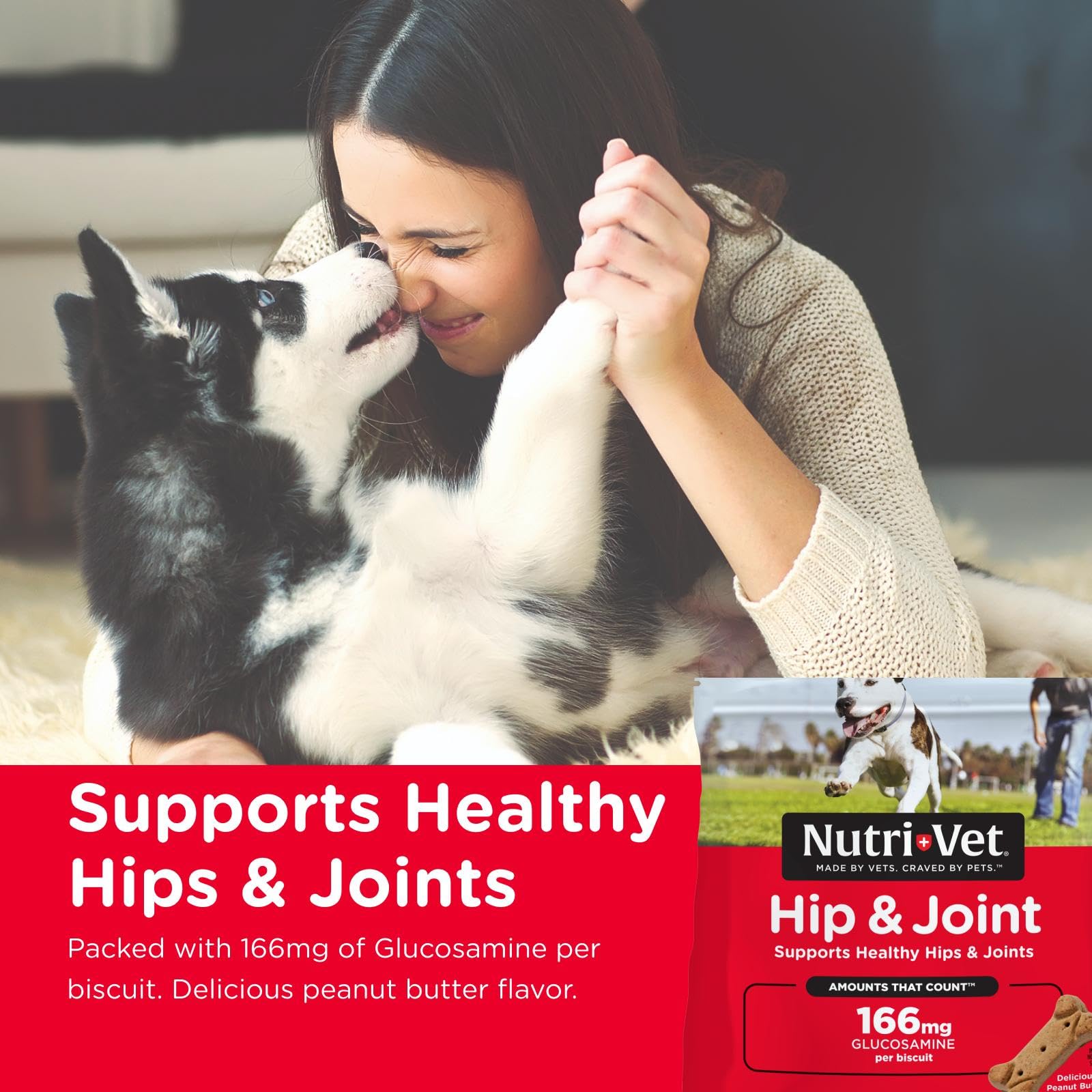 Nutri-Vet Biscuit goût beurre d’arachide – croquant et mobilité possible.