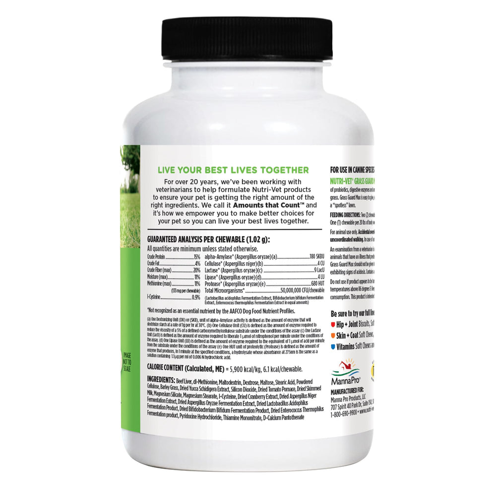 Emballage pratique et comprimés faciles à administrer Nutri-Vet Grass Guard Max.