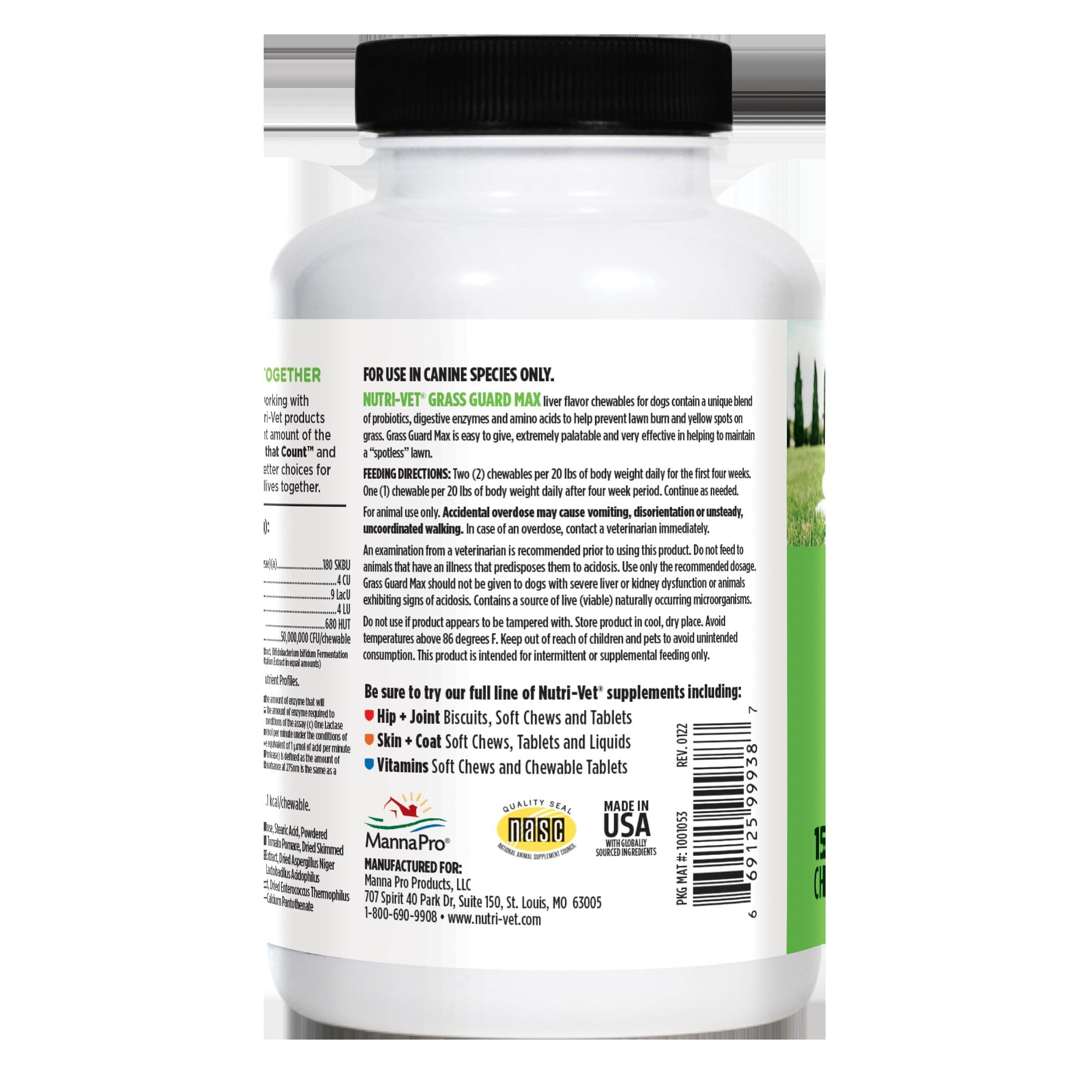 Probiotiques et enzymes dans Nutri-Vet Grass Guard Max pour digestion.