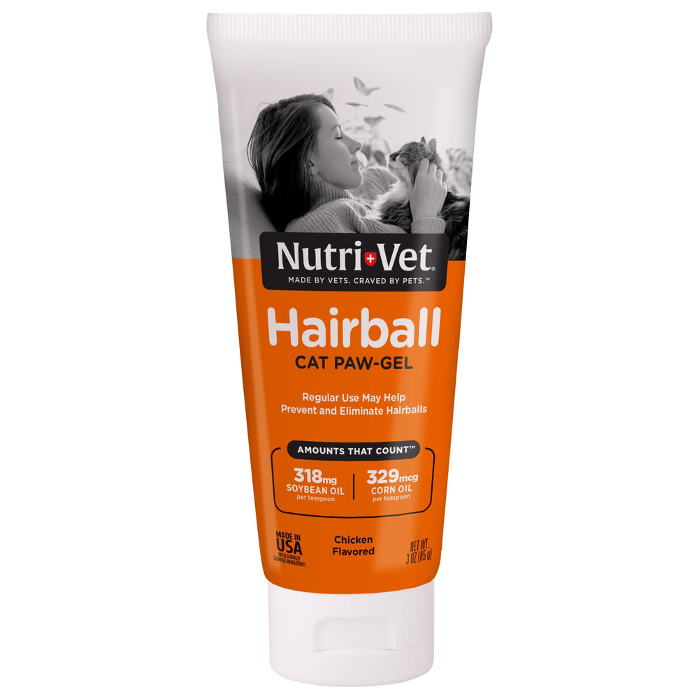 Nutri-Vet Hairball Paw Gel : application sur les pattes pour ingestion facile et soutien digestif.