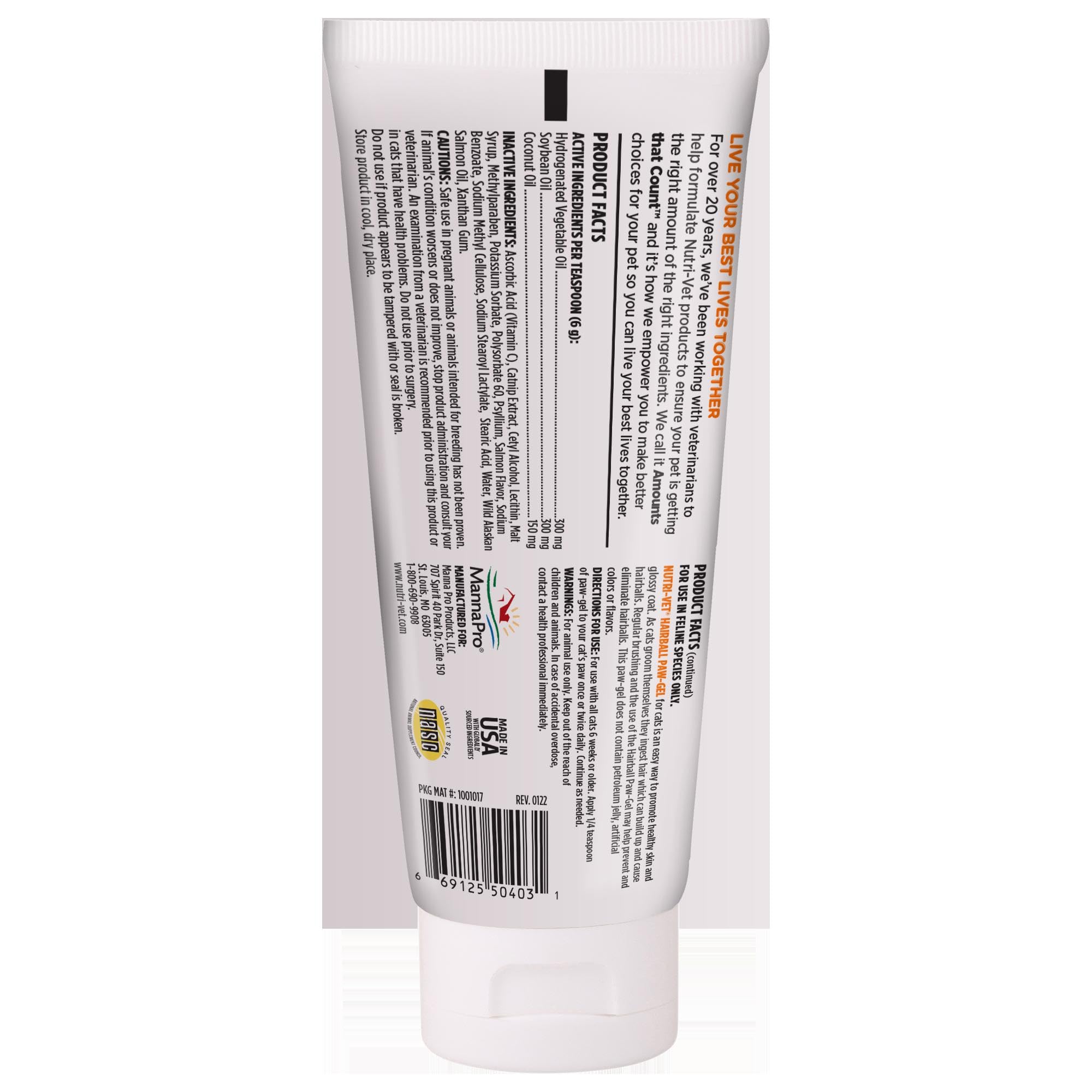 Nutri-Vet Hairball Paw Gel complément pratique pour la routine féline