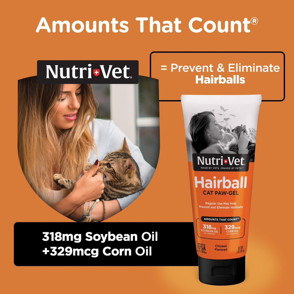 Nutri-Vet Hairball Paw Gel : huiles naturelles favorisent la digestion et la réduction des boules.