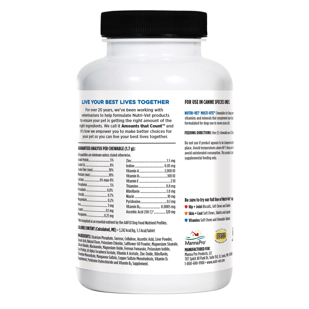 Nutri-Vet Multi-Vite pour chien bouchée à croquer, pelage brillant et peau saine.