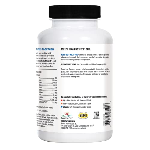 Nutri-Vet Multi-Vite flacon et bouchées, solution pratique jours actifs.