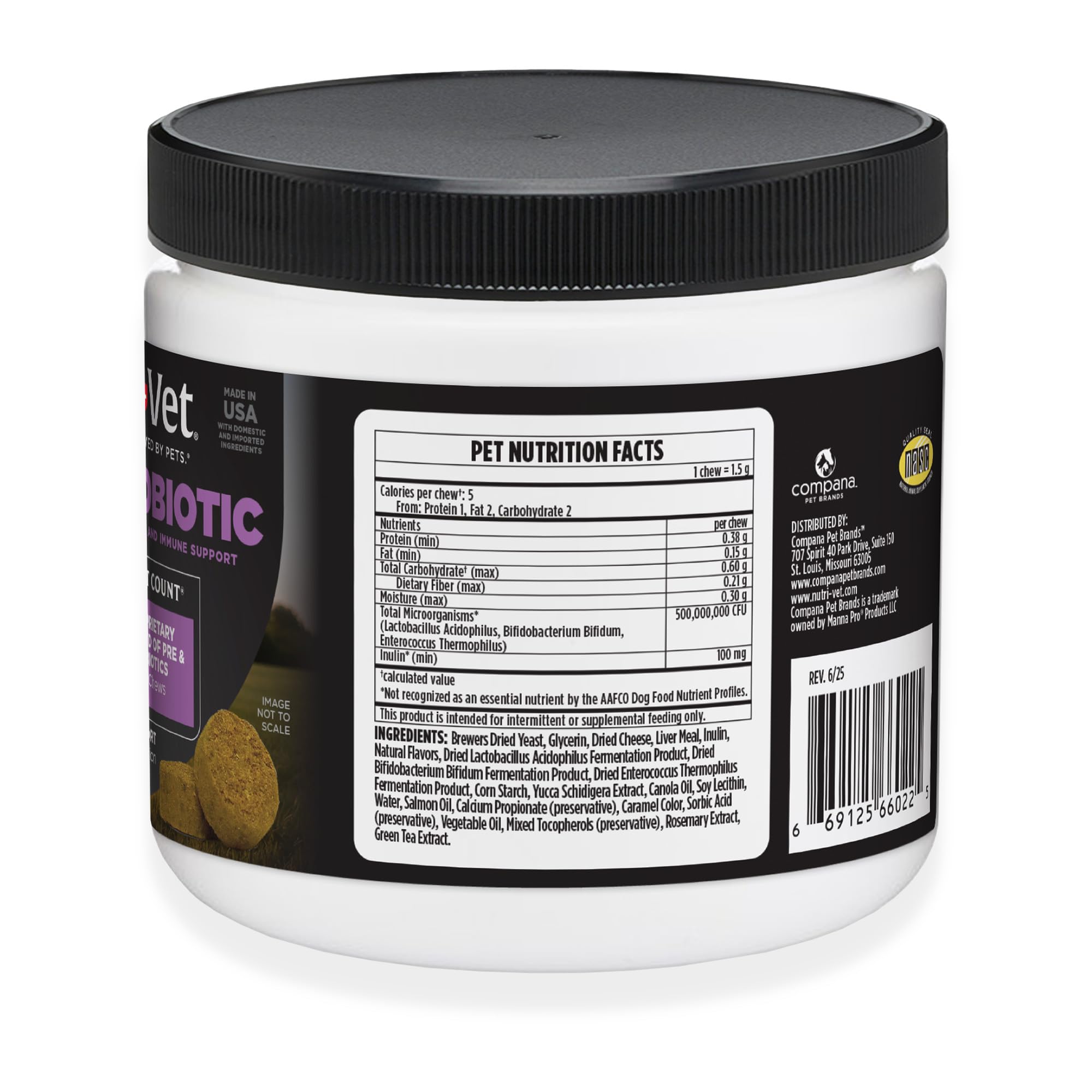 Nutri-Vet Pre & Probiotiques: packaging clair pour un rituel de sante canine