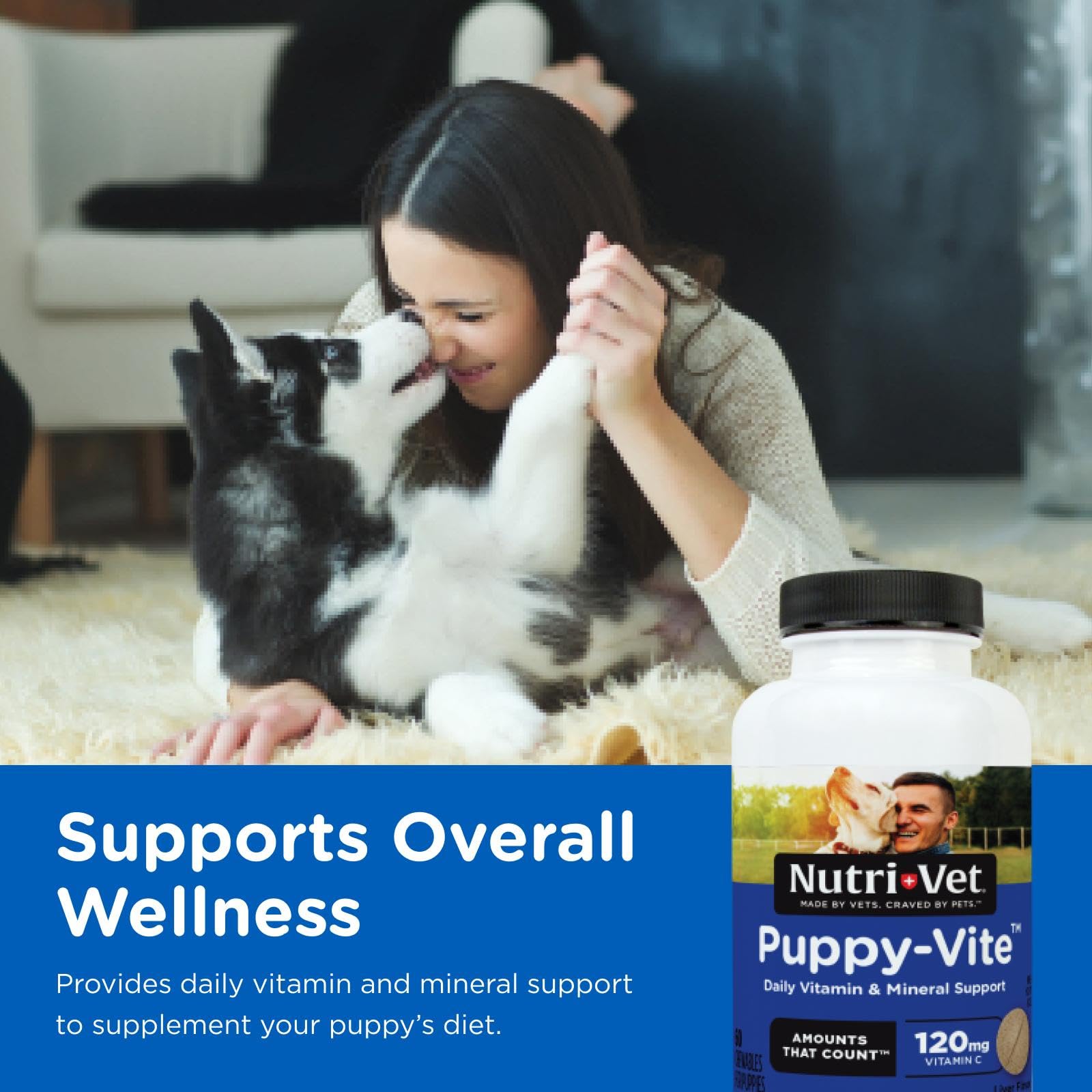 Nutri-Vet Puppy-Vite: boîte de 60 comprimés pour une prise quotidienne pratique.