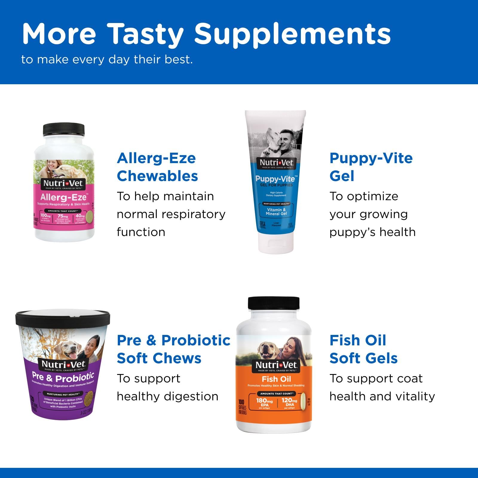 Nutri-Vet Puppy-Vite: taurine et nutriments pour la santé du cœur.