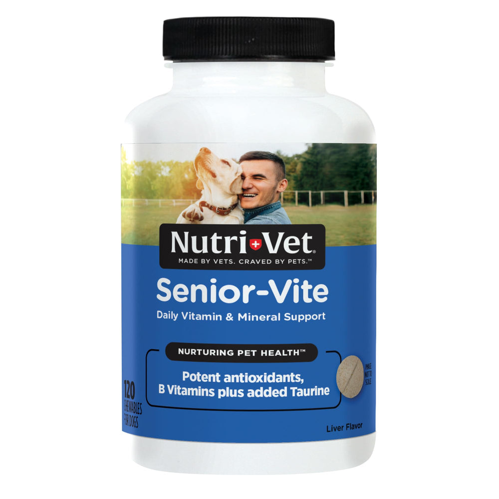 Nutri-Vet Senior-Vite comprimés à mâcher goût foie pour chiens âgés.