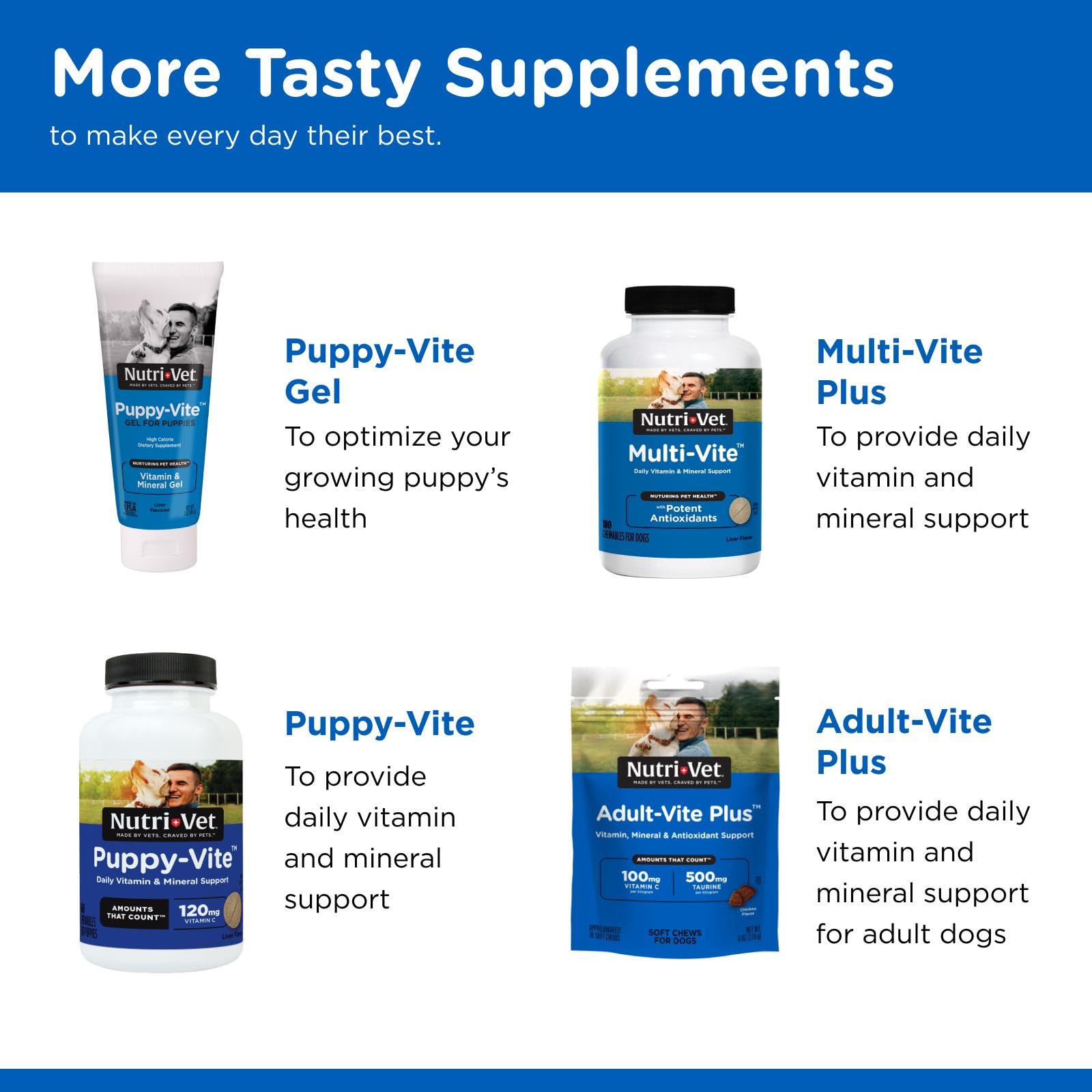 Nutri-Vet Senior-Vite soutient digestion et flore intestinale.