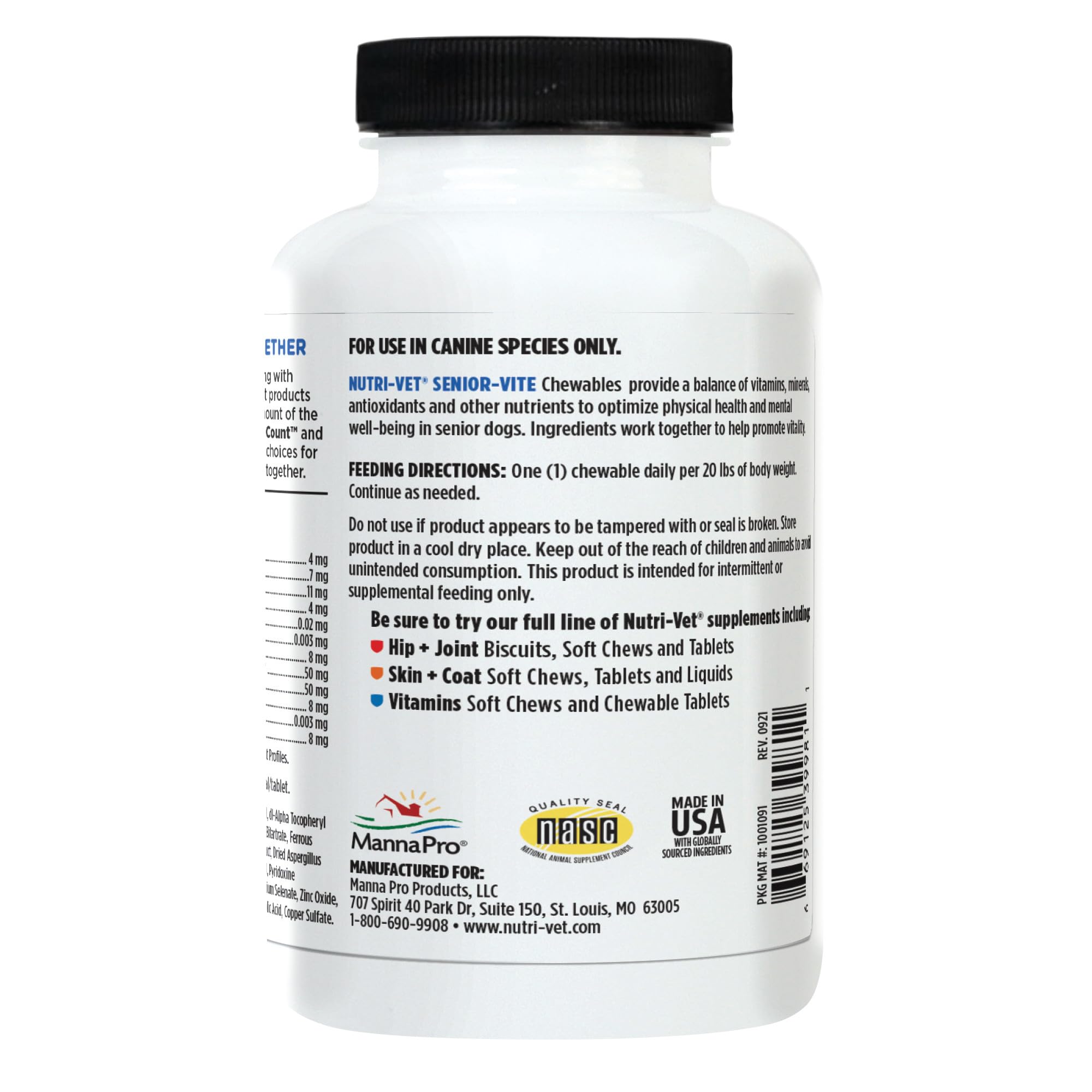 Nutri-Vet Senior-Vite fabriqué avec le sceau NASC pour sécurité.