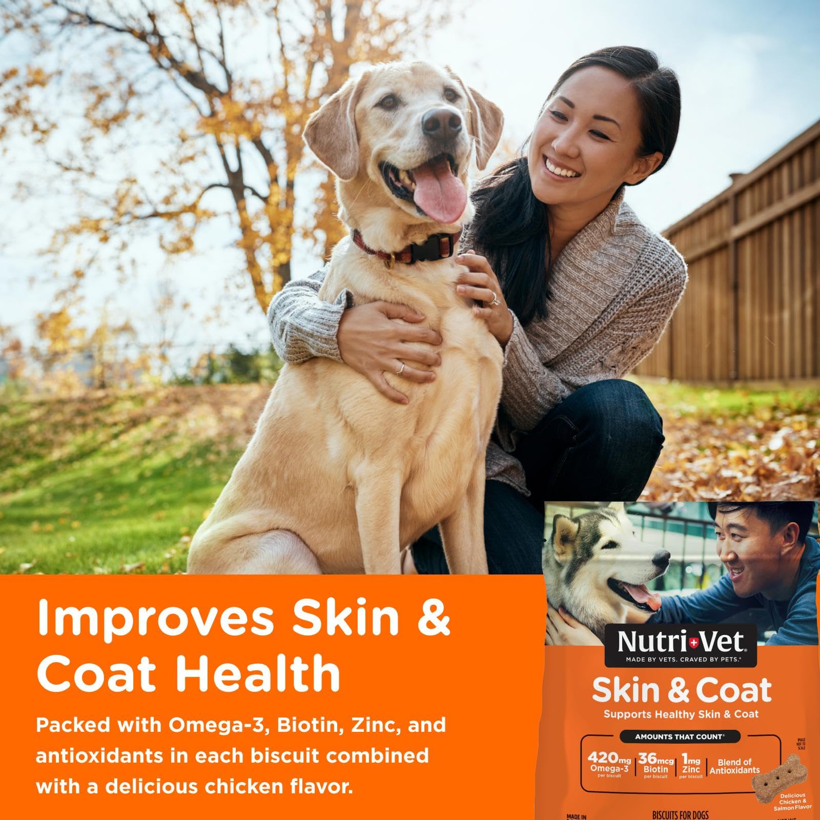 Texture croquante des biscuits Nutri-Vet Skin & Coat pour un plaisir quotidien