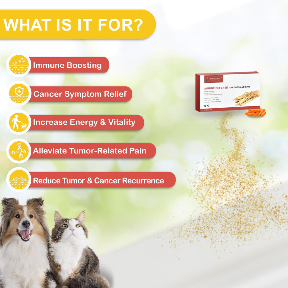 Nutriarise Immunité Défense – étiquette du produit, présentation naturelle pour chiens et chats.