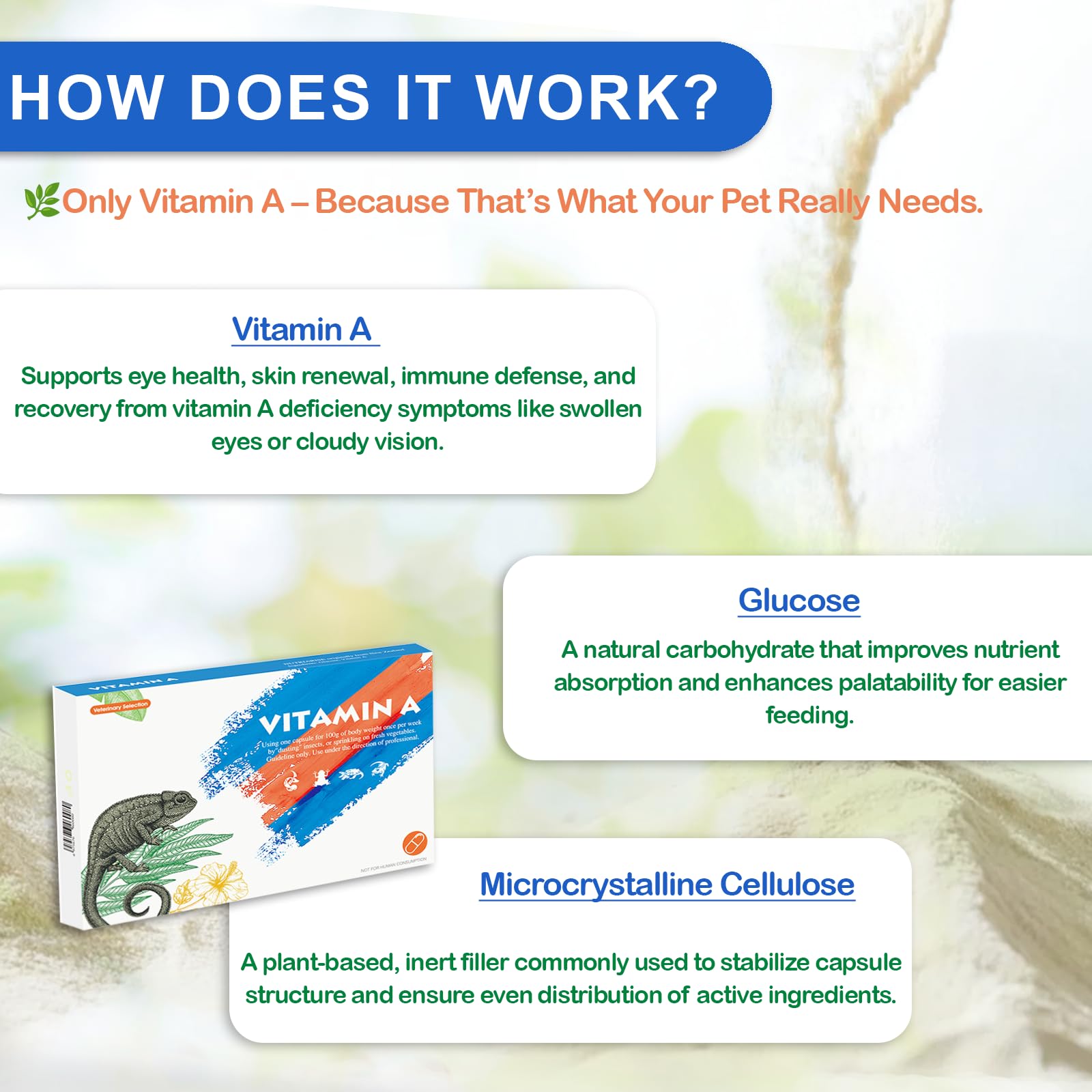 NUTRIARISE Vitamine A – préparation pour reptiles, mélange facile dans la nourriture.