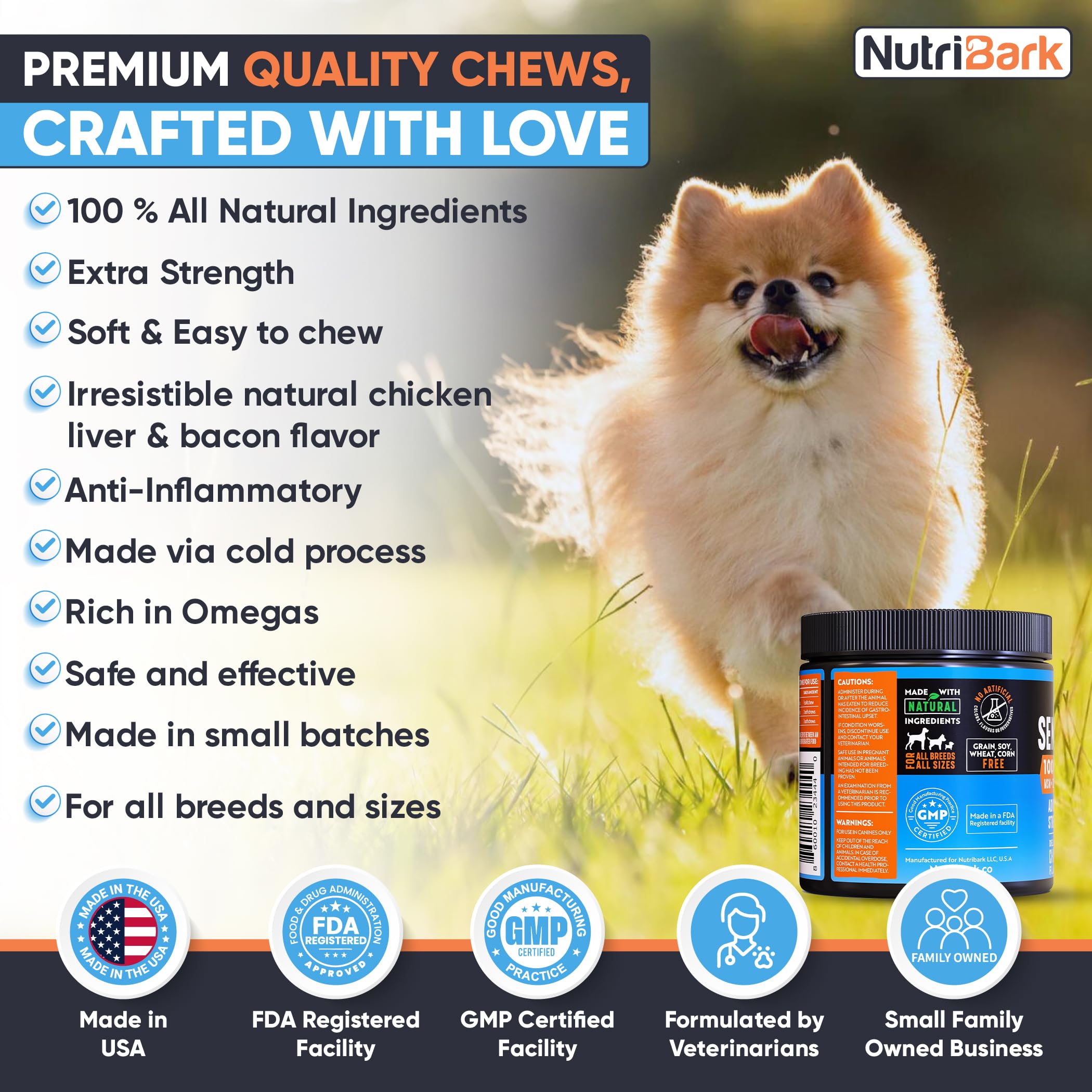 Nutribark glucosamine chien, chondroïtine et MSM pour articulations.