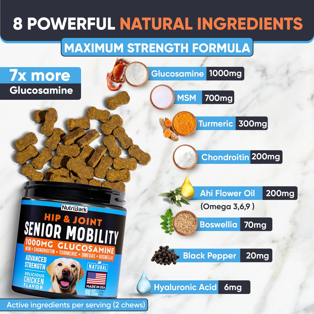 Nutribark glucosamine chien, turmeric et boswellia pour potential anti inflammatoire.