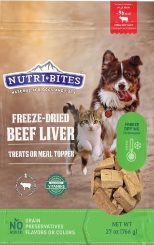 Nutribite foie de boeuf lyophilis&eacute; emballage 27oz, pratique pour r&eacute;compenser.