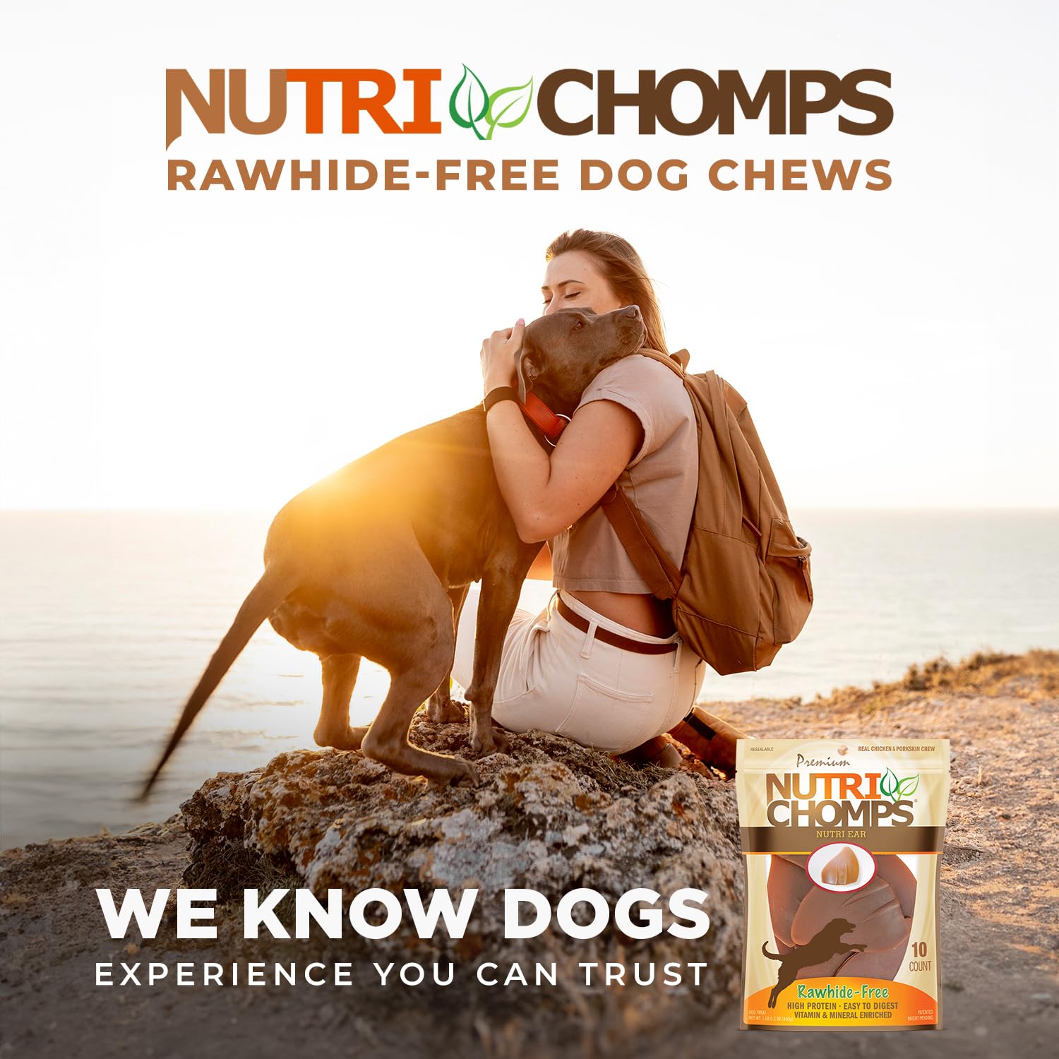 NutriChomps ingrédients peau de porc, source de saveur et protéines
