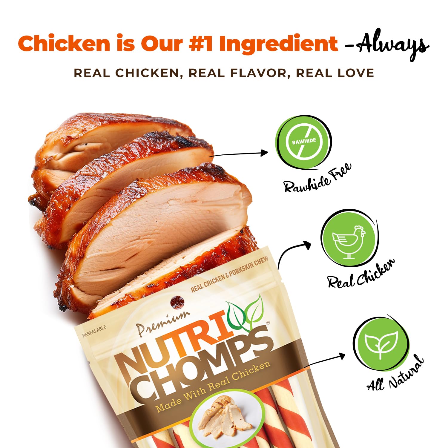 NutriChomps sans rawhide, friandise facile à digérer pour chiens.