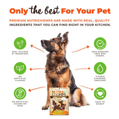 NutriChomps saveur poulet-beurre-de-cacahuète-lait visuel: goût irrésistible pour chiens difficiles.