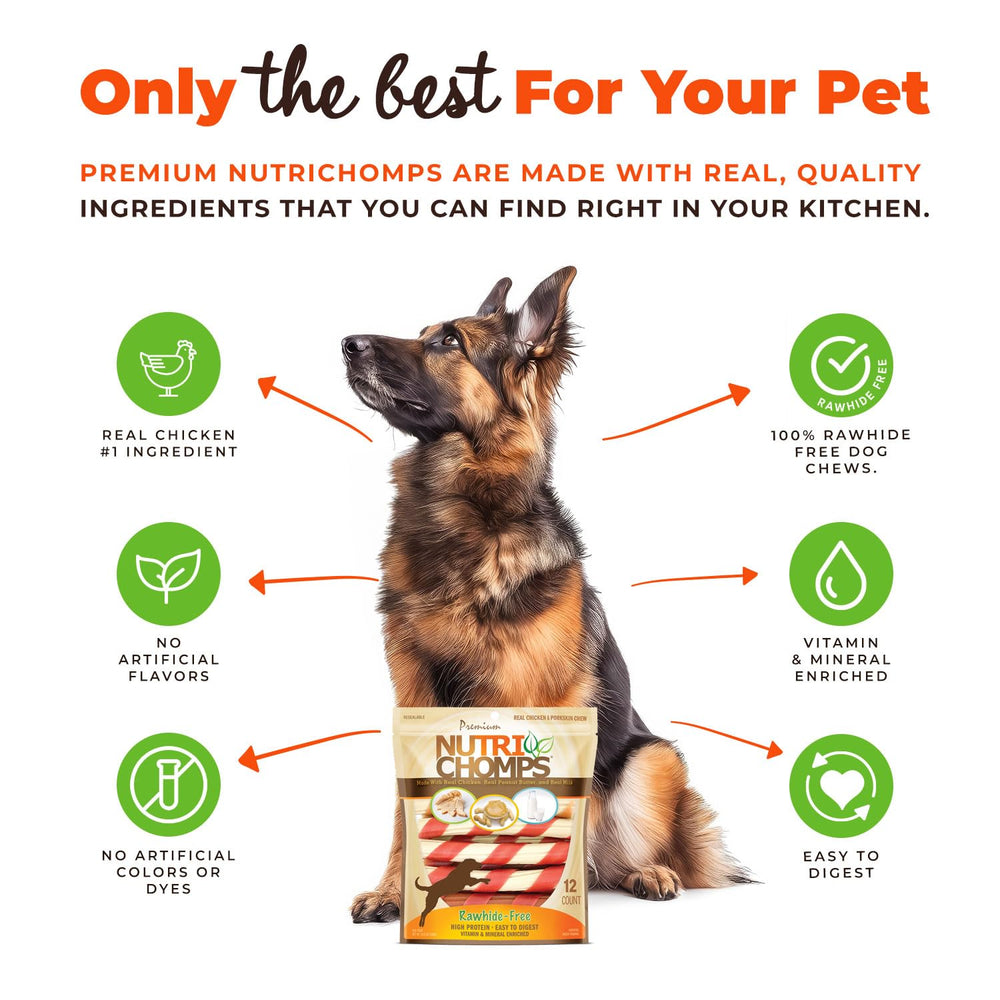 NutriChomps torsade 6 pouces lait, goût crémeux apprécié par les chiens.