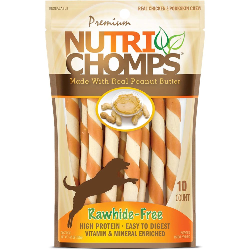 NutriChomps torsades 5 pouces emballage, friandise facile à digérer pour chiens.