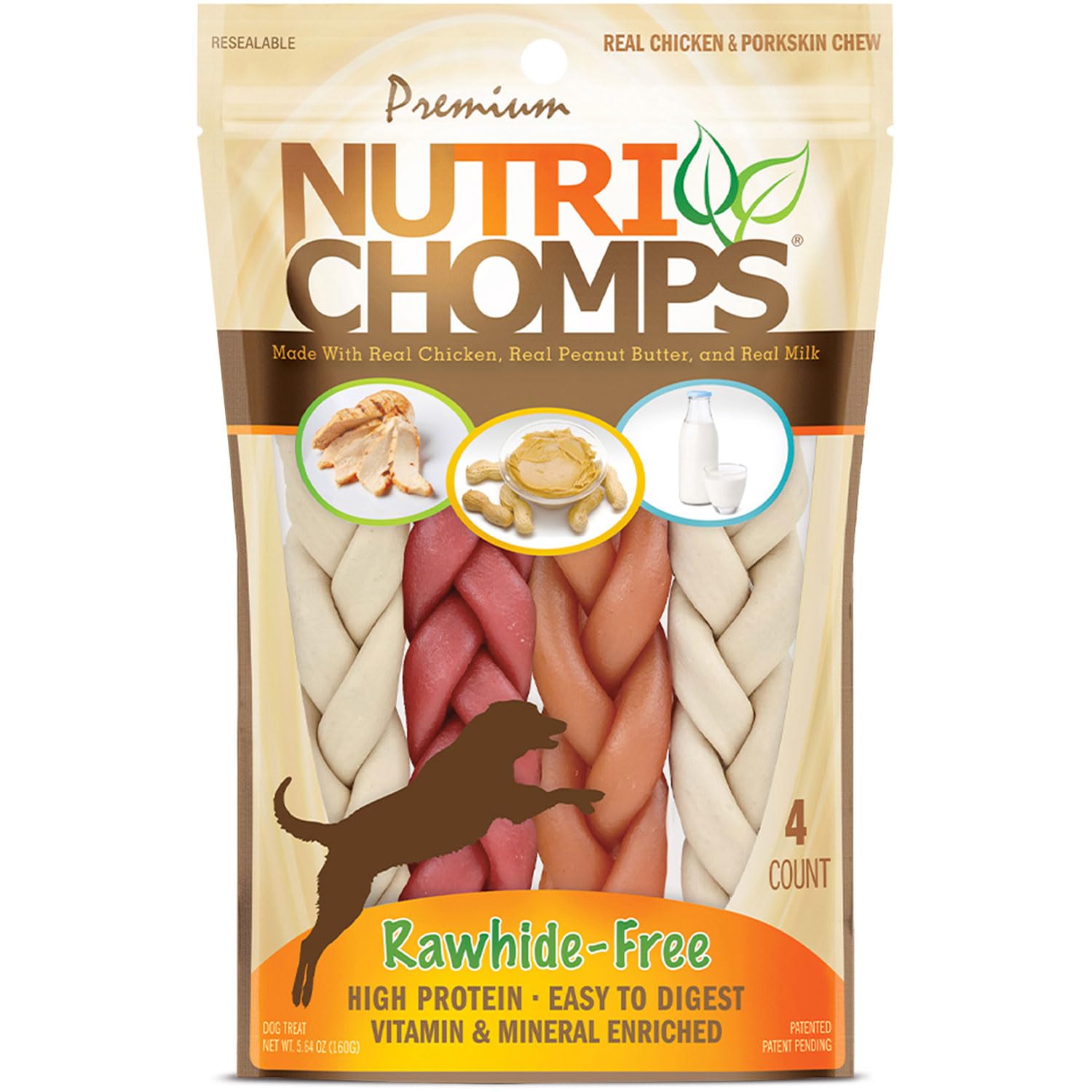 NutriChomps torsades poulet-cacahuète-lait, friandise canine de 6 pouces.