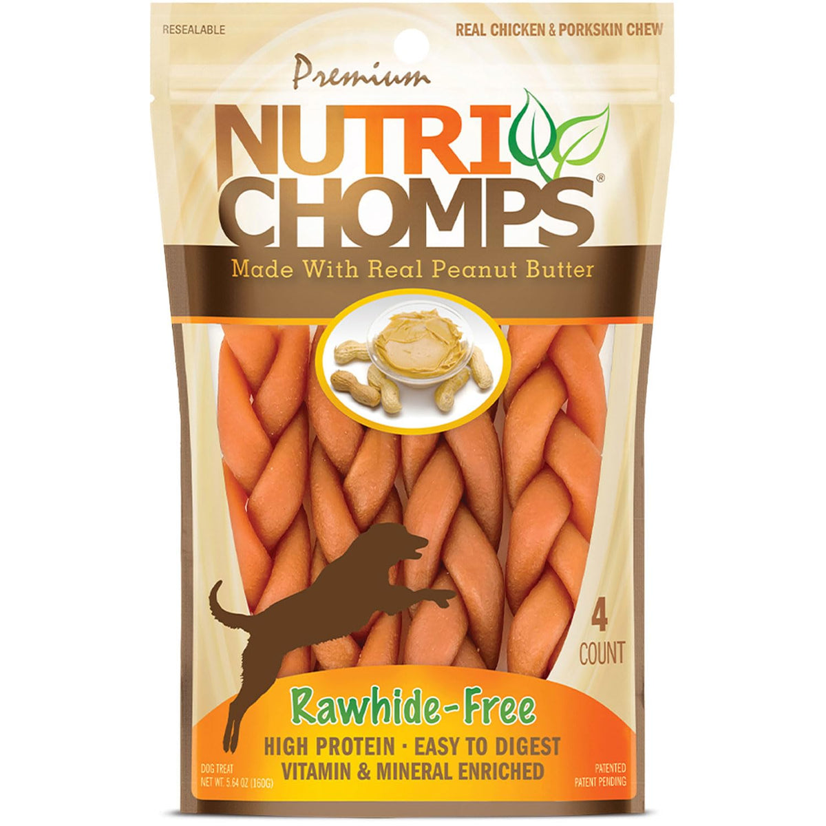NutriChomps tresse 6 pouces poulet et beurre de cacahuète, récompense savoureuse et facile à digérer.