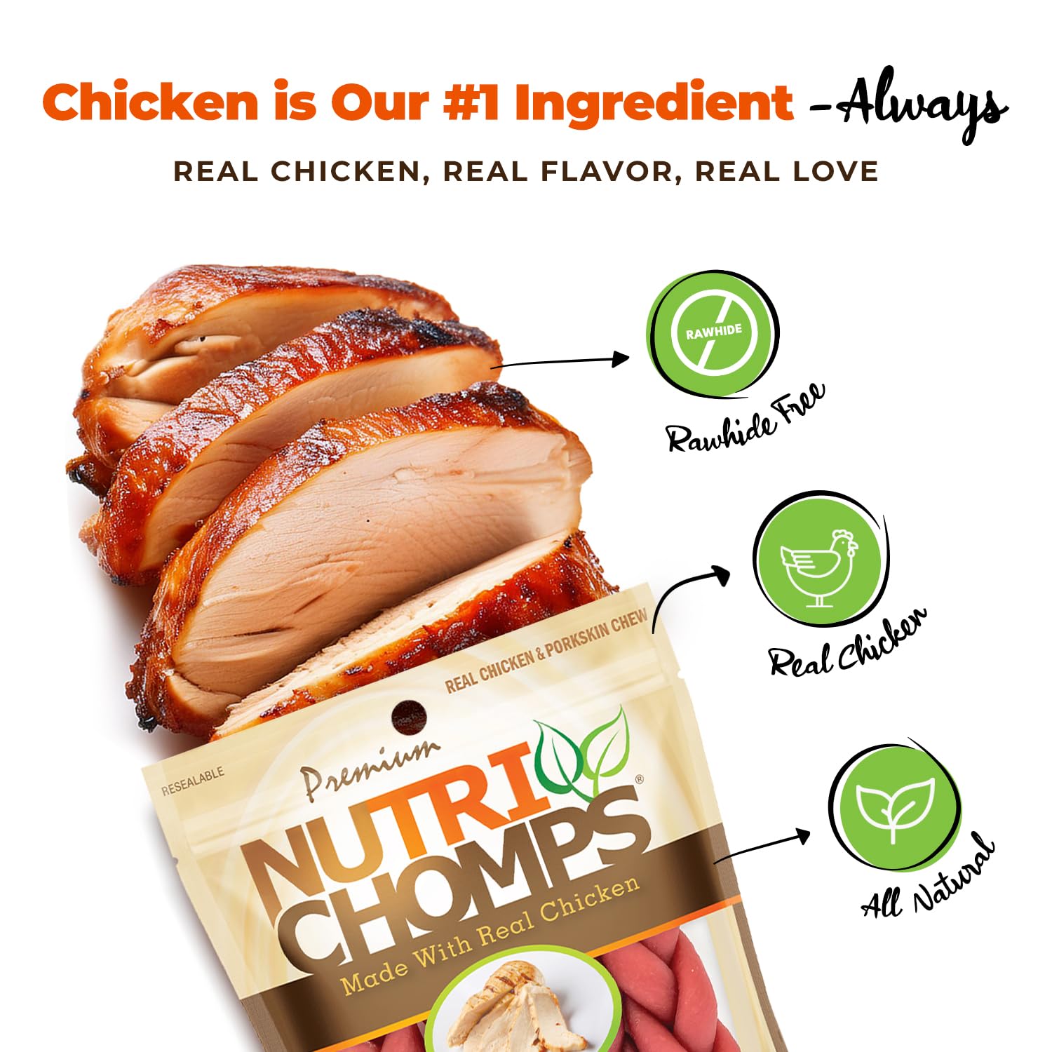 NutriChomps tresse poulet: saveur beurre de cacahuète irrésistible pour chiens.