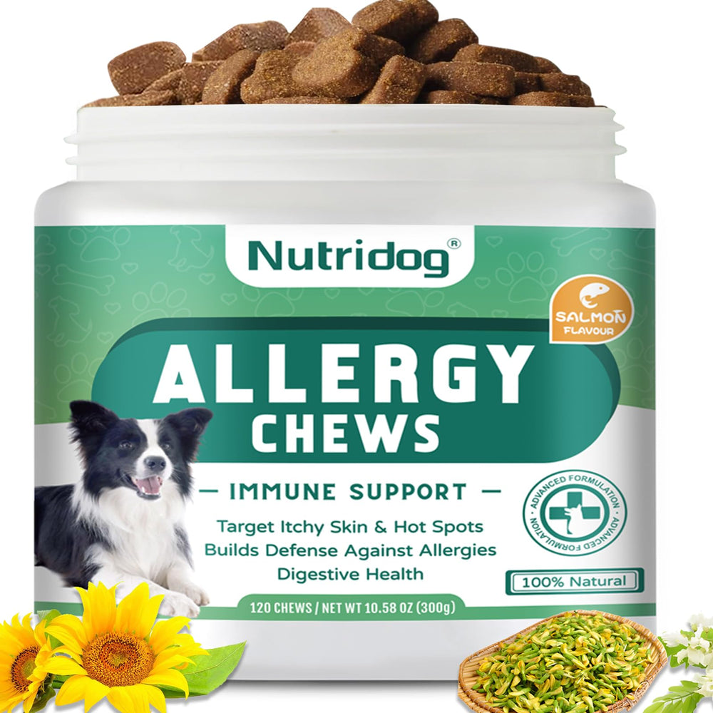Nutridog Allergy Chews saumon emballage : facilité d'utilisation au quotidien.