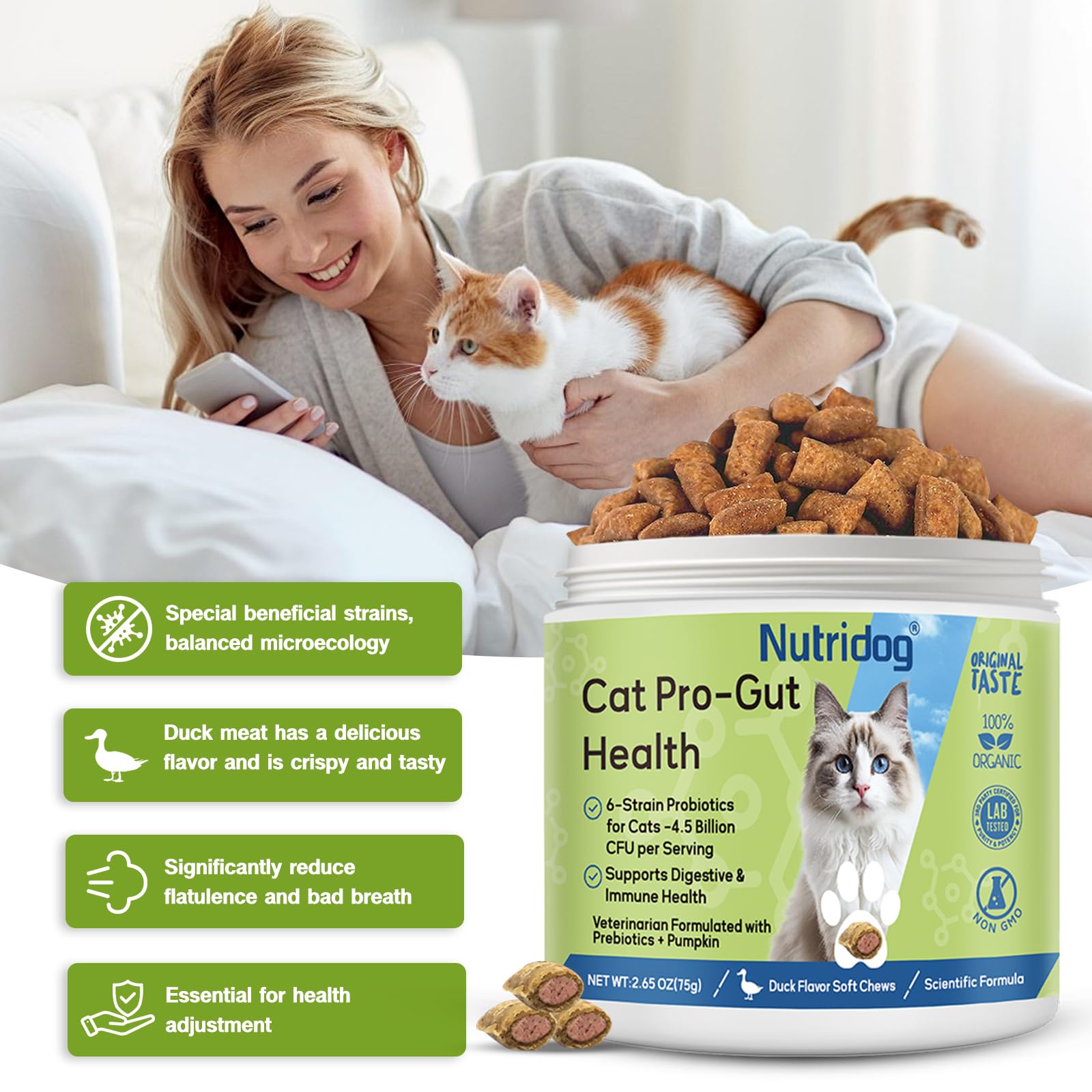 Nutridog Probiotiques pour chats — 6 souches probiotiques pour l’équilibre intestinal