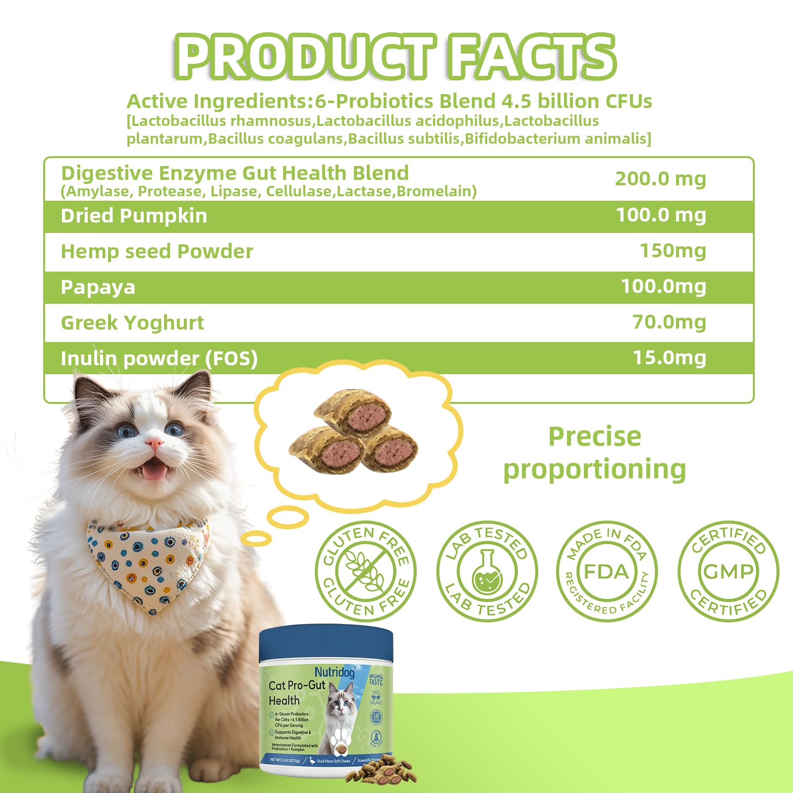 Nutridog Probiotiques pour chats — ingrédients naturels sans maïs ni soja