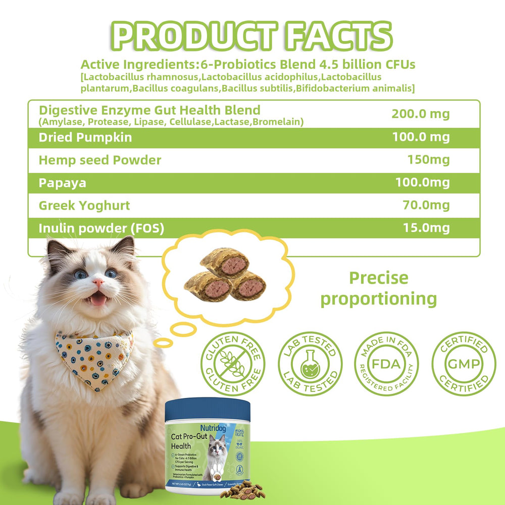 Nutridog Probiotiques pour chats — ingrédients naturels sans maïs ni soja