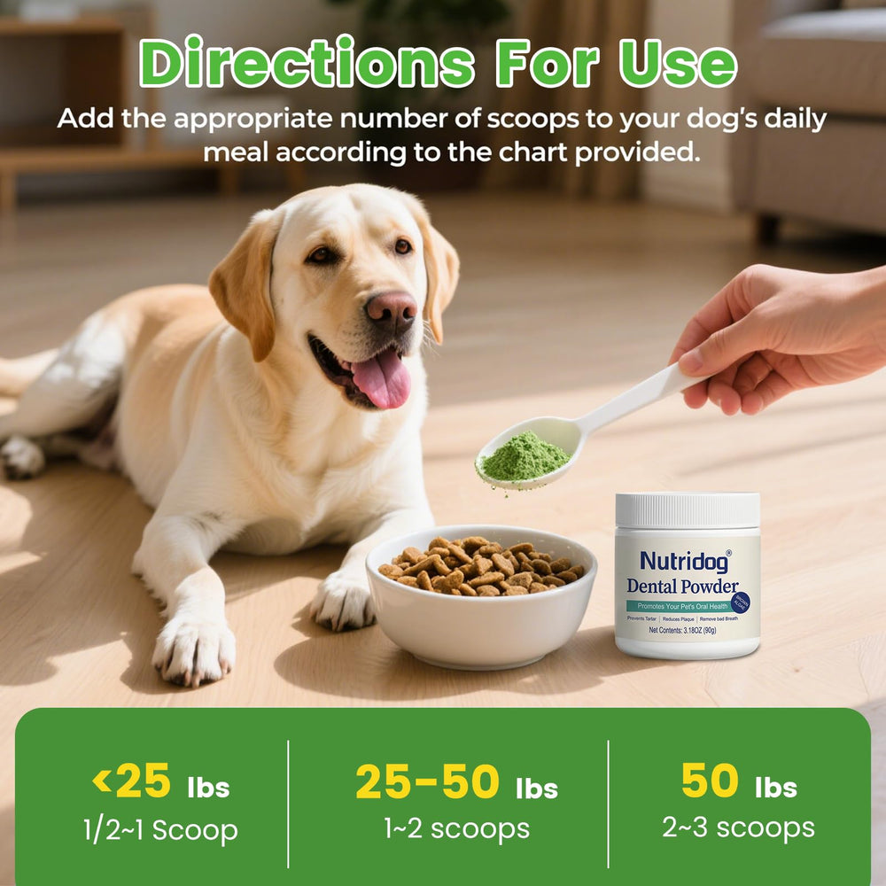 Nutridog poudre dentaires dosage reglable pour chiens et chats de toutes tailles.