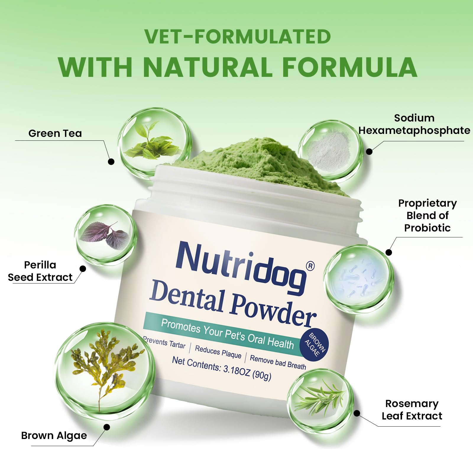 Poudre dentaire Nutridog avec doseur inclus pour doser facilement à chaque repas.