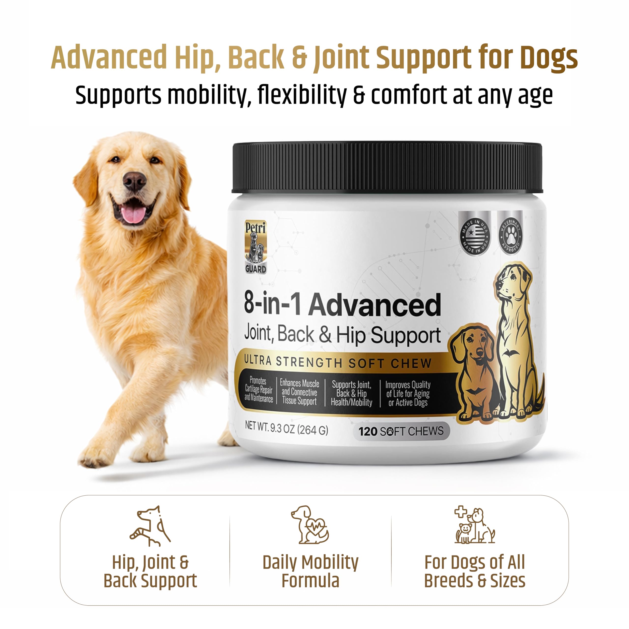 Nutrimend IQ PetriGuard bouchées dos, flexibilité et confort potentiels.