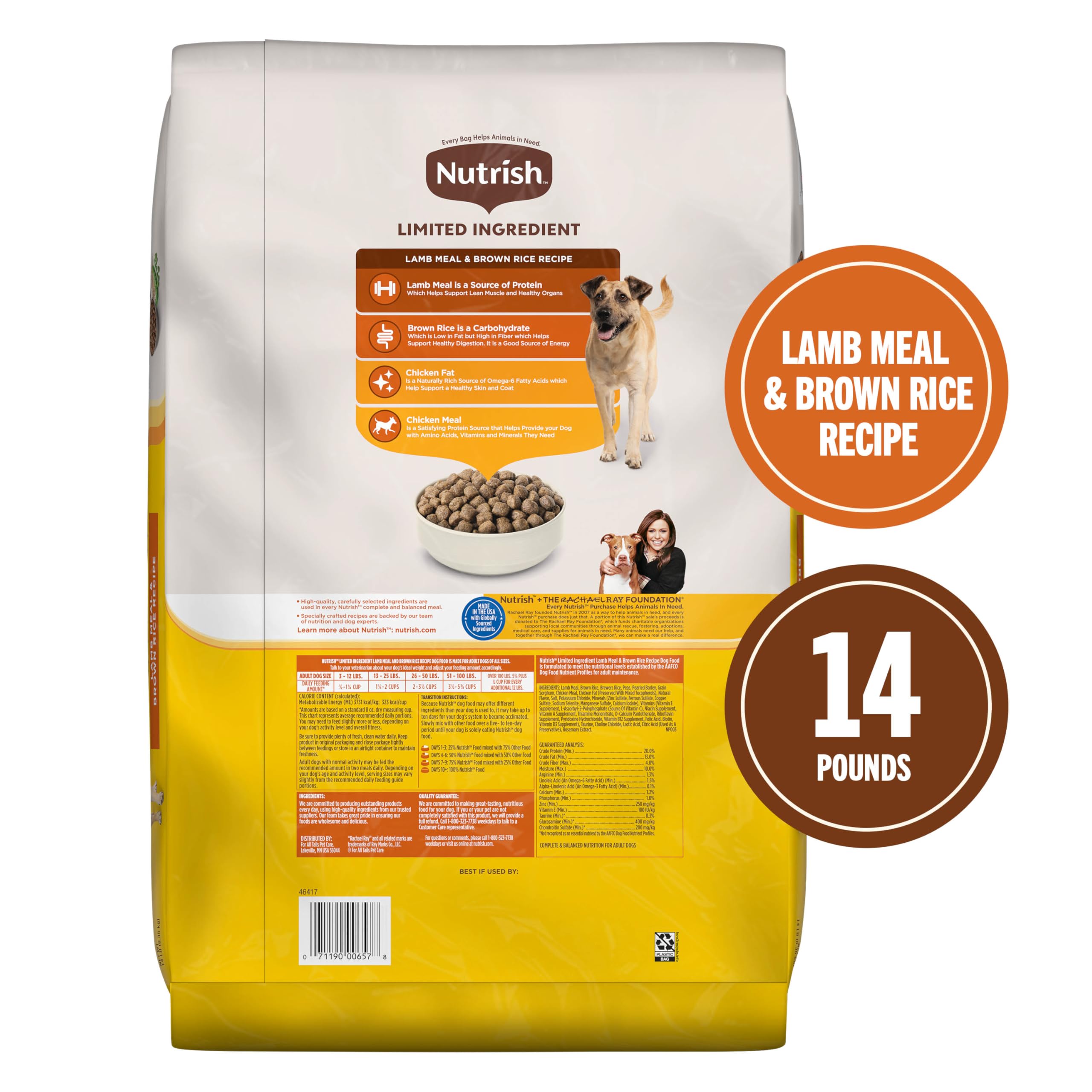 Nutrish farine d’agneau en gros plan, protéine de qualité pour chien adulte.